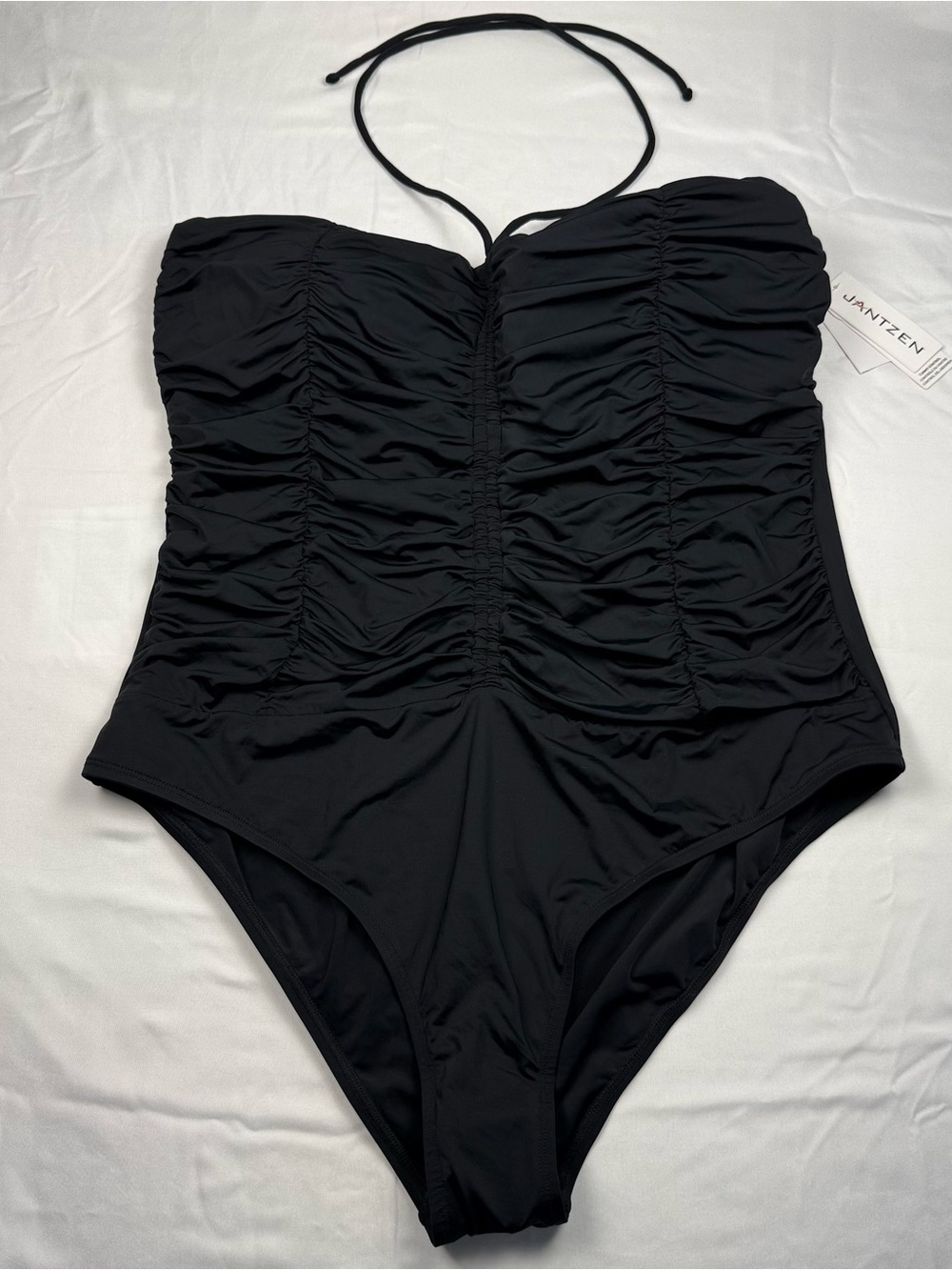 NWT Jantzen Women's Size 18 Black One-Piece Swimsuit Tummy Control UPF 50 Halter